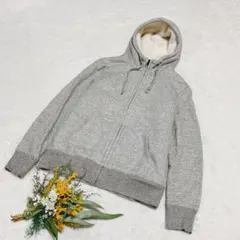 【ユニクロ】ボアスウェットフルジップパーカー 裏起毛 グレー L ●