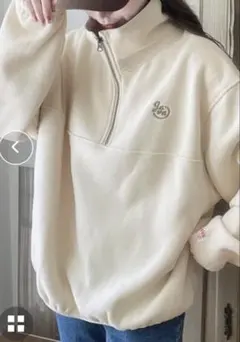 Javaコラボ異素材MIX裏起毛ハーフジップオーバーサイズプルオーバー