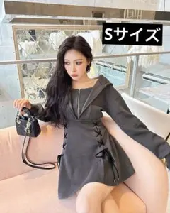 【新品未使用】Cherimi レースアップフーディワンピース S