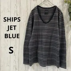 SHIPSJETBLUE 長袖トップス　Vネック　綿　グレー　S ボーダー　総柄