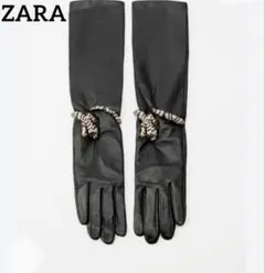 ZARA　サラマンダー　レザー　グローブ　ブラック　ビジュー　手袋のサムネイル