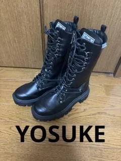 YOSUKEブラック 編み上げ厚底ブーツ