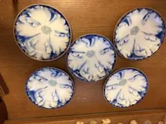 青と白の花柄皿5枚セット