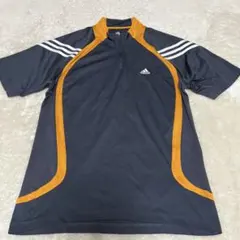 00s adidas ハーフジップ 半袖 Tシャツ テック　ネイビー　Lサイズ