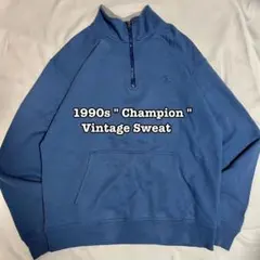 古着　チャンピオン　ハーフジップ　ワンポイント　刺繍ロゴ　スウェット