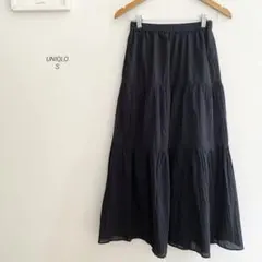 UNIQLOクリンクルコットンティアードスカート ブラック7606