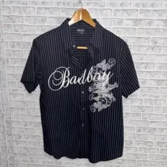 BAD BOY 半袖シャツ M 黒 ストライプ Y2K アーカイブ バッドボーイのサムネイル