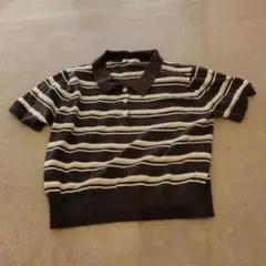 【断捨離SALE！】GU 半袖ポロシャツ S ブラウンストライプ