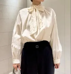 グリーンレーベルリラクシング ボウタイ長袖ブラウス オフホワイト 2way