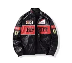 FERRARI 刺繍ロゴ入り　ヴィンテージレザージャケット XLサイズ