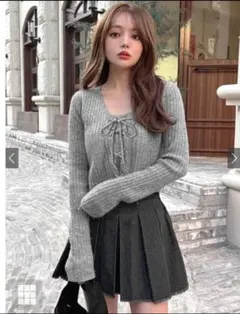 GRL mb1577 レースアップトップス×キャミニットアンサンブル