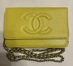 新品同様★シャネル　チェーンウォレット　イェロー