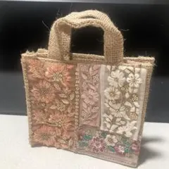 （2）インド刺繍リボン ミニサイズ ジュートバッグのサムネイル