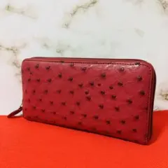 0101 新品、未使用 OSTRICH ワインカラー ラウンドファスナー 長財布のサムネイル