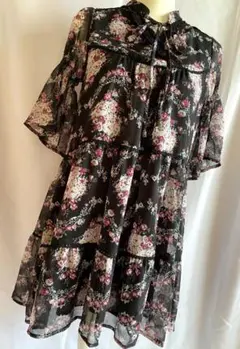 axes femme 花柄 チュニックワンピース ブラック M アクシーズファム