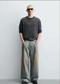 希少サイズ　34 ZARA ヴィンテージウォッシュ バギー・ワイドジーンズ ZARA ヴィンテージウォッシュ バギー・ワイドジーンズ 34 - メルカリ