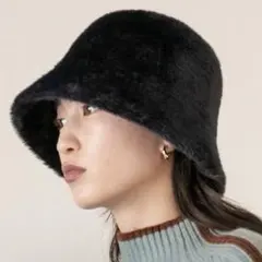 ローリーズファーム　シャギーバケットハットブラック　バケハ　帽子