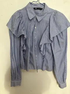 ZARA ストライプ フリル ブラウス