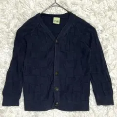 ファブ【90】キッズ　オーガニックコットン　ニットカーディガン　濃紺　チェック