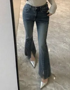 スリット入り フレアデニムパンツ　SHEIN