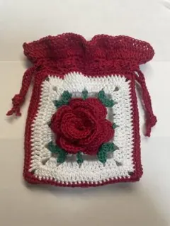 バラの巾着 かぎ編み ハンドメイド 編み物 小物 アクセサリー　ポーチ