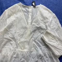 新品　MEDE19F フランス高級レース長袖コットンブラウス　XL 白ペプラムのサムネイル