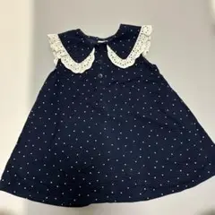 プティマイン 水玉ワンピース 80サイズ フリル襟 ネイビー