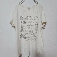 OLD NAVY【L】オールドネイビー Tシャツ アイボリー 手描き風プリントのサムネイル