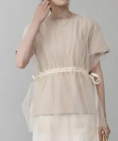ブージュルード チュールドッキングギャザーカットソー/半袖Tシャツ ベージュのサムネイル