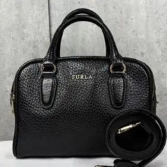 極美品】FURLA ショルダーバッグ フロー シボレザー クロスボディ 黒
