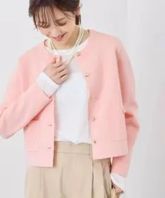 ロペピクニック　ミラノリブ金ボタンニットカーディガン　ピンク