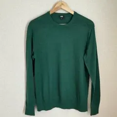 【UNIQLO】ユニクロ メラノクルーネックセーター グリーン メンズM