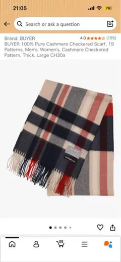 BUYER 100%カシミヤ ブルックリンチェック マフラー