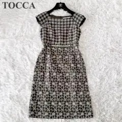 【美品】TOCCA ベロア 花柄 膝丈 ワンピース グリーン 00