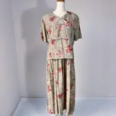 花柄 フラワープリント 半袖 レーヨン ロングワンピース ドレス Y751