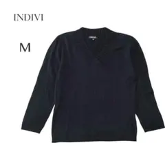 【インディヴィ】INDIVI ブラック Vネック 七分袖ニットMサイズ ラメ