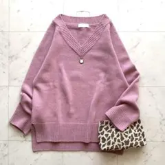 美品 ガリャルダガランテ ウール Vネックニット ピンク オーバーサイズ 日本製