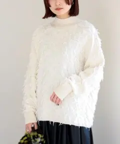 【Ray BEAMS】　カットジャカードフリンジハイネックニット　プルオーバー