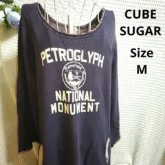【オシャレ☆CUBE SUGAR】紫　文字入り　ワンピース　サイズMのサムネイル