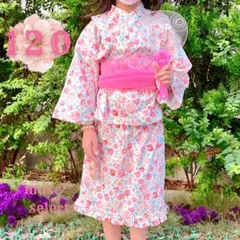 120 浴衣ドレスセット セパレート 3点 簡単着付けセット 花柄 子供 ゆかた