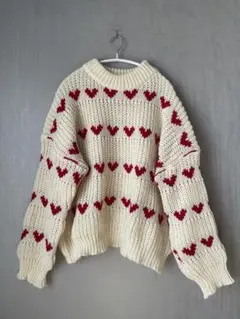【USED】SHEIN ハート柄ニット アイボリー Lサイズ