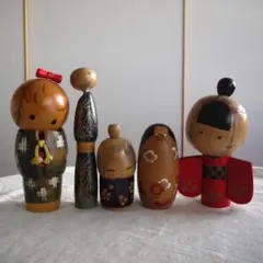 ⑦ 16～25㎝ 関口三作　卯三郎など 創作こけし 5体セット