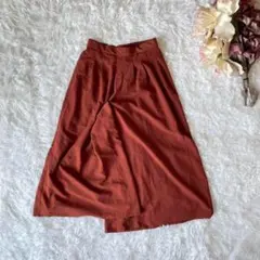 プリーツタックワイドパンツ（M）ブラウン系　ウエストゴム　春夏