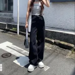 新品タグ付き✨GRL グレイル カーブデニムパンツ　ブラック　M qu01