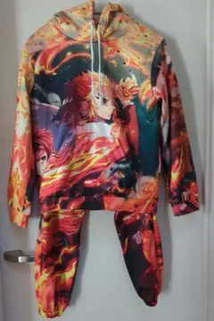 鬼滅の刃　煉獄杏寿郎　パーカー上下セット　キッズ　コスプレ　ハロウィン