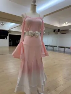 studio展示用 新品入荷 社交ダンスドレス 花柄 シースルー フリル