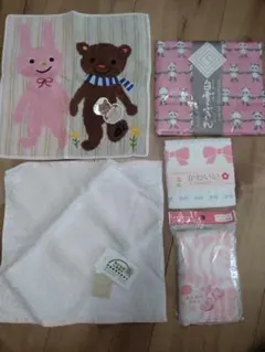 かわいいタオル　ピンク系タオル　ガーゼハンカチ　ふきん　5枚セット