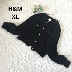 エイチアンドエム　ウールニットカーディガン　ノーカラージャケット　黒　XL