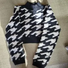 ハウンドトゥースパターン クロップドニット L