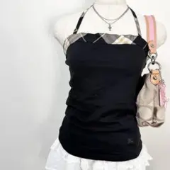 Y2K❤️BURBERRY BLUE LABEL チェック切替ホルターネックキャミのサムネイル